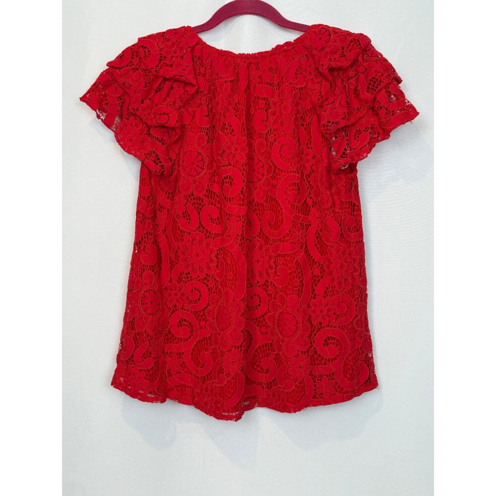 Nanette Lepore Red Lace Flutter Sleeve Top V-Neck Lined Size M - Picture 3 of 7